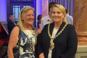 Councillor Rowena Hay and Mayor Klara Sudbury at the Cheltenham Festival of Cycling launch