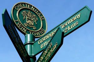 Cheltenham's twinning signpost
